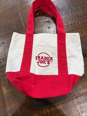 Trader Joe's Red & Cream mini Canvas Tote